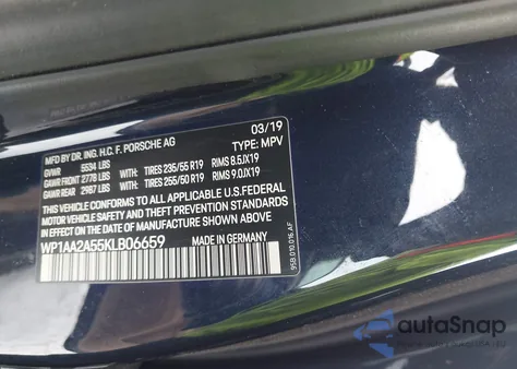 2019 Porsche Macan z USA, uszkodzony, nr VIN WP1AA2A55KLB06659